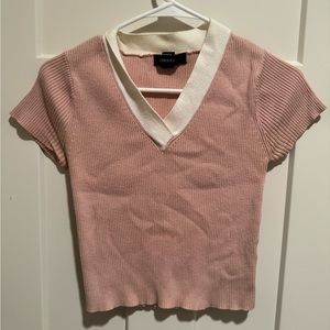 Forever 21 Pink and White V-Neck short top